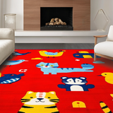Ultra Soft Area Rug, Non Slip, Stain Resistant, Washable Area Rugs for Living Room, Bedroom, Vibrant Animal Alphabet Illustration(Red)