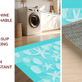 Ultra Soft Area Rug, Non Slip, Stain Resistant, Washable Area Rugs for Living Room, Bedroom, Teal Seashell Intricate Design(Blue)