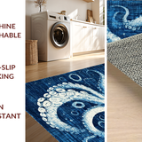 Ultra Soft Area Rug, Non Slip, Stain Resistant, Washable Area Rugs for Living Room, Bedroom, Nautical Octopus Carpet: Indigo Ink Octopus Print, Non-Slip Floor Decor(Blue)
