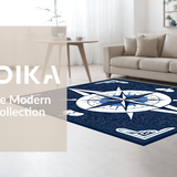 Ultra Soft Area Rug, Non Slip, Stain Resistant, Washable Area Rugs for Living Room, Bedroom, Striking Abstract Nautical Elements(Blue)
