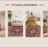 Ultra Soft Area Rug, Non Slip, Stain Resistant, Washable Area Rugs for Living Room, Bedroom, Elegant Low-Pile Medallion Aesthetic(Red)