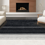Ultra Soft Area Rug, Non Slip, Stain Resistant, Washable Area Rugs for Living Room, Bedroom, Classic Dual-Tone Linear Pattern Indoor Outdoor Washable Floor Covering(Black)