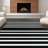 Ultra Soft Area Rug, Non Slip, Stain Resistant, Washable Area Rugs for Living Room, Bedroom, Modern Monochrome Linear Rug Washable Reversible Contemporary Decor(Black)