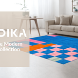 Ultra Soft Area Rug, Non Slip, Stain Resistant, Washable Area Rugs for Living Room, Bedroom, Artful Harmonious Checker Motif(Blue)