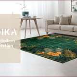 Ultra Soft Area Rug, Non Slip, Stain Resistant, Washable Area Rugs for Living Room, Bedroom, Rustic Botanical Tiger Illustration(Green)