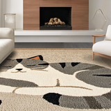 Ultra Soft Area Rug, Non Slip, Stain Resistant, Washable Area Rugs for Living Room, Bedroom, Charming Whimsical Tabby Design(Beige)