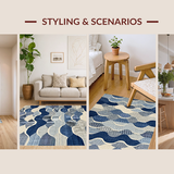 Ultra Soft Area Rug, Non Slip, Stain Resistant, Washable Area Rugs for Living Room, Bedroom, Serene Coastal Scallop Pattern(Blue)