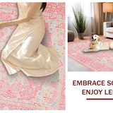 Ultra Soft Area Rug, Non Slip, Stain Resistant, Washable Area Rugs for Living Room, Bedroom, Serene Creamy Lotus Design(Pink)