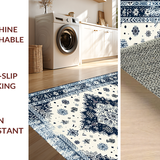 Ultra Soft Area Rug, Non Slip, Stain Resistant, Washable Area Rugs for Living Room, Bedroom, Trendy Distressed Ogee Style(White)