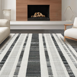 Ultra Soft Area Rug, Non Slip, Stain Resistant, Washable Area Rugs for Living Room, Bedroom, Linear Contrast Striped Carpet Runner with Alternating Bold and Narrow Bands(Gray)