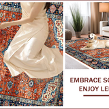 Ultra Soft Area Rug, Non Slip, Stain Resistant, Washable Area Rugs for Living Room, Bedroom, Vintage Tribal Dining Room Washable Rug(Red)