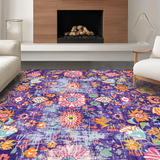 Ultra Soft Area Rug, Non Slip, Stain Resistant, Washable Area Rugs for Living Room, Bedroom, Playful Vintage Trellis Effect(Purple)