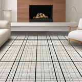Ultra Soft Area Rug, Non Slip, Stain Resistant, Washable Area Rugs for Living Room, Bedroom, Contemporary Black and White Grid Stripe Rug with Minimalist Layered Motif(Beige)