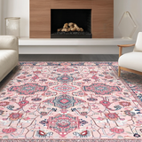Ultra Soft Area Rug, Non Slip, Stain Resistant, Washable Area Rugs for Living Room, Bedroom, Chic Transitional Lattice Motif(Pink)