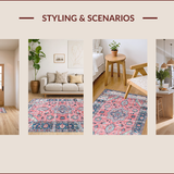 Ultra Soft Area Rug, Non Slip, Stain Resistant, Washable Area Rugs for Living Room, Bedroom, Vibrant Colorful Medallion Aesthetic(Pink)