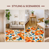 Ultra Soft Area Rug, Non Slip, Stain Resistant, Washable Area Rugs for Living Room, Bedroom, Lively Outdoor Blossom Patterned Rug(Orange)