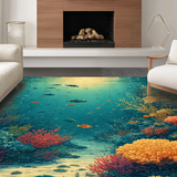 Ultra Soft Area Rug, Non Slip, Stain Resistant, Washable Area Rugs for Living Room, Bedroom, Enchanted Seabed Rug Showcasing Graceful Turtles Amid Tropical Coral Habitat(Blue)