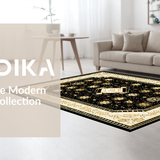 Ultra Soft Area Rug, Non Slip, Stain Resistant, Washable Area Rugs for Living Room, Bedroom, Rustic Gold Geometric Medallion Design(Black)