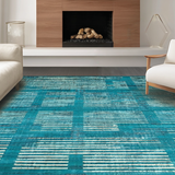 Ultra Soft Area Rug, Non Slip, Stain Resistant, Washable Area Rugs for Living Room, Bedroom, Teal Abstract Area Rug, Non-Slip(Blue)