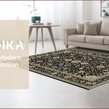 Ultra Soft Area Rug, Non Slip, Stain Resistant, Washable Area Rugs for Living Room, Bedroom, Exquisite Vintage-Inspired Pattern(Black)