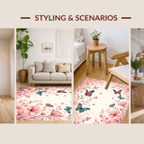 Ultra Soft Area Rug, Non Slip, Stain Resistant, Washable Area Rugs for Living Room, Bedroom, Soft Elegant Butterfly Bloom Design(Pink)
