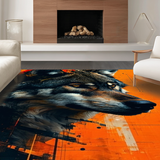 Ultra Soft Area Rug, Non Slip, Stain Resistant, Washable Area Rugs for Living Room, Bedroom, Rustic Earthy Wolf Motif(Orange)