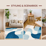 Ultra Soft Area Rug, Non Slip, Stain Resistant, Washable Area Rugs for Living Room, Bedroom, Sleek Minimalist Fluid Lines(Blue)