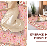 Ultra Soft Area Rug, Non Slip, Stain Resistant, Washable Area Rugs for Living Room, Bedroom, Rustic Creamy Beige Lattice Arrangement(Pink)