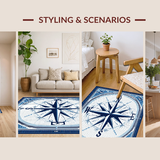 Ultra Soft Area Rug, Non Slip, Stain Resistant, Washable Area Rugs for Living Room, Bedroom, Sophisticated Compass Rose Arrangement(Blue)
