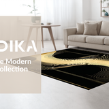 Ultra Soft Area Rug, Non Slip, Stain Resistant, Washable Area Rugs for Living Room, Bedroom, Modern Black Geometric Pattern(Gold)