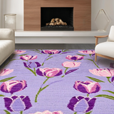 Ultra Soft Area Rug, Non Slip, Stain Resistant, Washable Area Rugs for Living Room, Bedroom, Delicate Lavender Floral Print Ensemble(Purple)