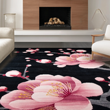 Ultra Soft Area Rug, Non Slip, Stain Resistant, Washable Area Rugs for Living Room, Bedroom, Luxurious Colorful Cherry Petals Design(Black)