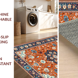 Ultra Soft Area Rug, Non Slip, Stain Resistant, Washable Area Rugs for Living Room, Bedroom, Dynamic Orange Floral Elegance(Orange)