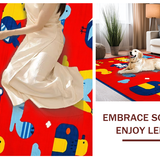 Ultra Soft Area Rug, Non Slip, Stain Resistant, Washable Area Rugs for Living Room, Bedroom, Vibrant Animal Alphabet Illustration(Red)