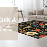 Ultra Soft Area Rug, Non Slip, Stain Resistant, Washable Area Rugs for Living Room, Bedroom, Artistic Floral Pattern with Depth(Black)