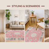 Ultra Soft Area Rug, Non Slip, Stain Resistant, Washable Area Rugs for Living Room, Bedroom, Chic Transitional Pastel Motif(Pink)
