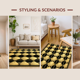 Ultra Soft Area Rug, Non Slip, Stain Resistant, Washable Area Rugs for Living Room, Bedroom, Chic Lattice Style in Black Gold(Gold)