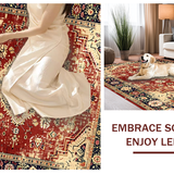 Ultra Soft Area Rug, Non Slip, Stain Resistant, Washable Area Rugs for Living Room, Bedroom, Rustic Tribal Floral Arrangement(Red)