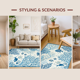 Ultra Soft Area Rug, Non Slip, Stain Resistant, Washable Area Rugs for Living Room, Bedroom, Serene Light Blue Nautical Print(Blue)