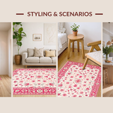 Ultra Soft Area Rug, Non Slip, Stain Resistant, Washable Area Rugs for Living Room, Bedroom, Tranquil Vintage Flower Style(White)
