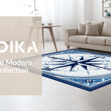 Ultra Soft Area Rug, Non Slip, Stain Resistant, Washable Area Rugs for Living Room, Bedroom, Sophisticated Compass Rose Arrangement(Blue)