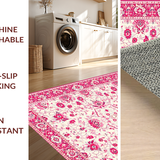 Ultra Soft Area Rug, Non Slip, Stain Resistant, Washable Area Rugs for Living Room, Bedroom, Vibrant Retro Floral Elements(White)