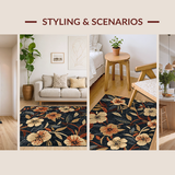 Ultra Soft Area Rug, Non Slip, Stain Resistant, Washable Area Rugs for Living Room, Bedroom, Trendy Rustic Floral Symmetry(Black)
