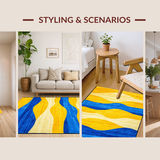 Ultra Soft Area Rug, Non Slip, Stain Resistant, Washable Area Rugs for Living Room, Bedroom, Lively Eclectic Circular Elements(Yellow)