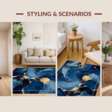 Ultra Soft Area Rug, Non Slip, Stain Resistant, Washable Area Rugs for Living Room, Bedroom, Trendy Abstract Metallic Flourish(Blue)