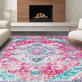 Ultra Soft Area Rug, Non Slip, Stain Resistant, Washable Area Rugs for Living Room, Bedroom, Eclectic Pink Geometric Charm(Pink)