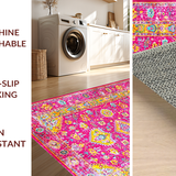 Ultra Soft Area Rug, Non Slip, Stain Resistant, Washable Area Rugs for Living Room, Bedroom, Stylish Contemporary Floral Print(Pink)