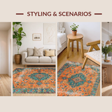 Ultra Soft Area Rug, Non Slip, Stain Resistant, Washable Area Rugs for Living Room, Bedroom, Vibrant Orange Distressed Elegance(Orange)