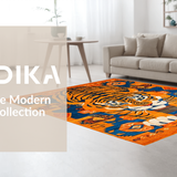 Ultra Soft Area Rug, Non Slip, Stain Resistant, Washable Area Rugs for Living Room, Bedroom, Artistic Vibrant Colorful Tiger Design(Orange)