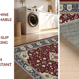 Ultra Soft Area Rug, Non Slip, Stain Resistant, Washable Area Rugs for Living Room, Bedroom, Timeless Vintage Ivory Patterned Rug(Red)